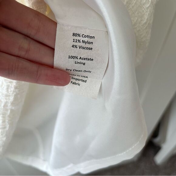 Sara Campbell Ruffle Neck Tweed Sleeveless White Shift Dress With Pockets Sz 12 - Picture 7 of 13